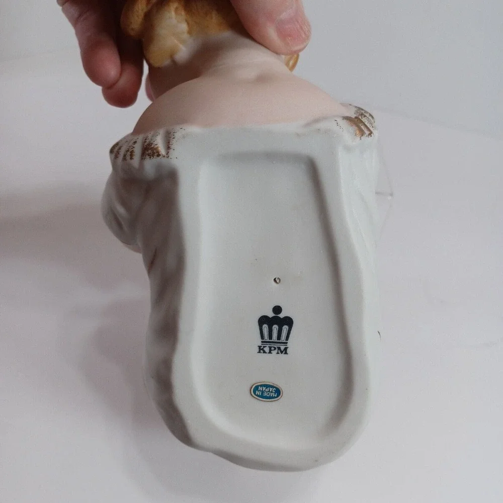 Vintage KPM Set Of 2 Large Bisque Porcelain Piano Babies Blonde Blue Eyes Japan